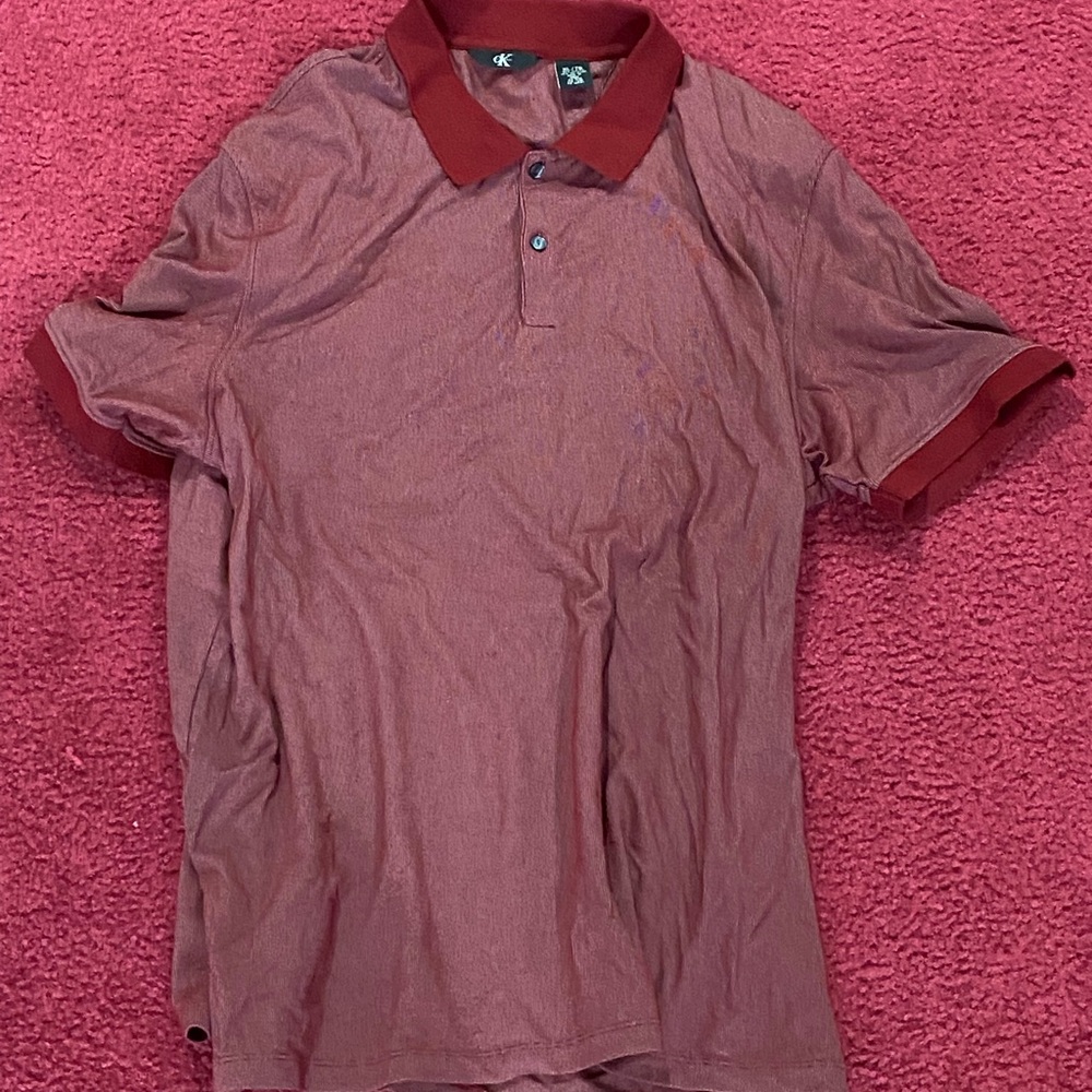 Calvin Klein Men's Red Maroon Polo with Contrast Collar